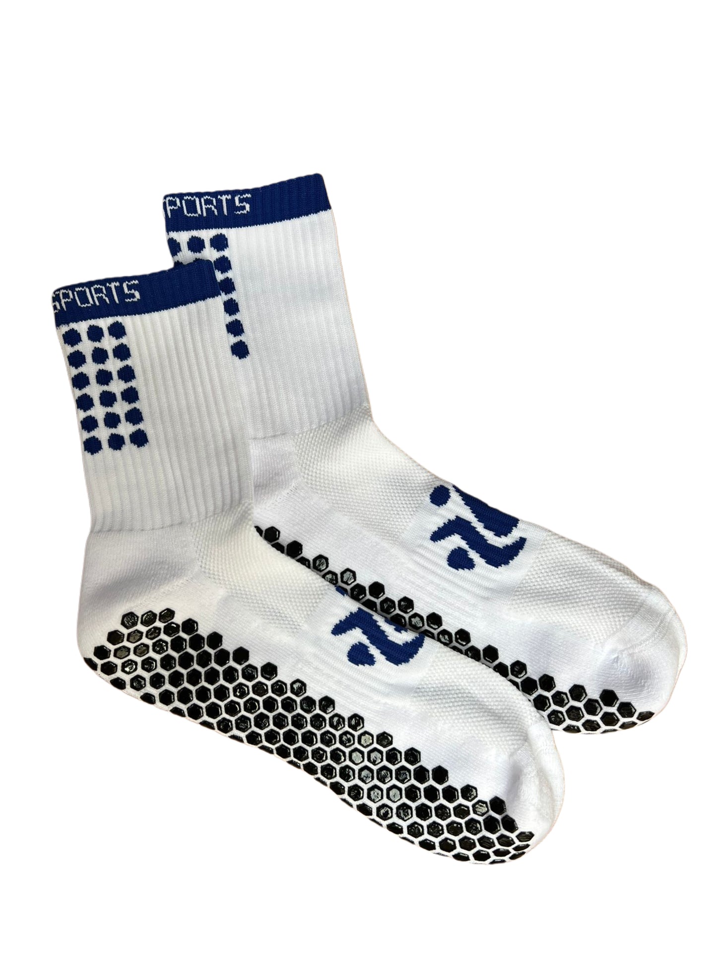 White and blue Solo Sports anti-slip grip socks