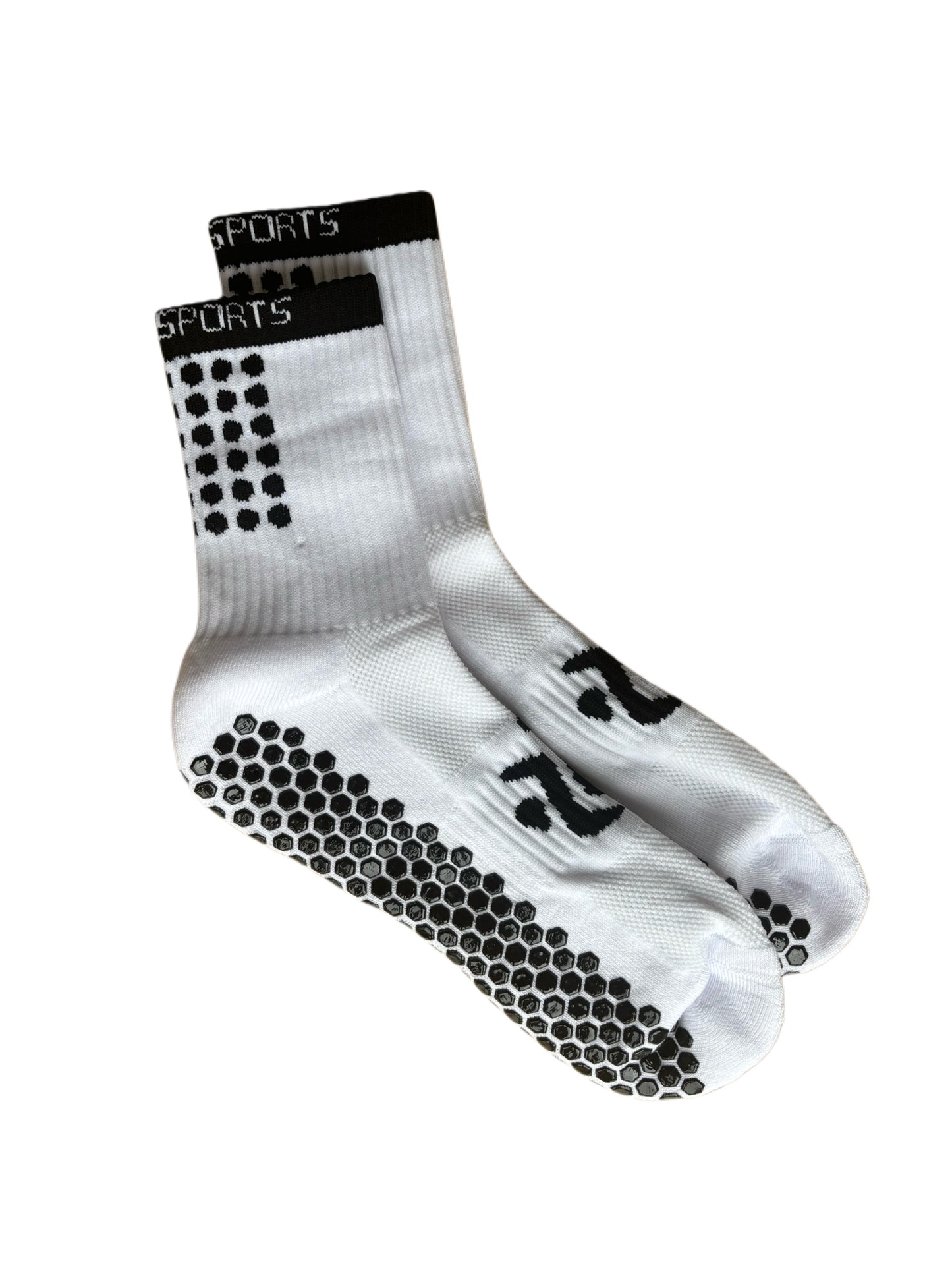 White and black Solo Sports anti-slip grip socks