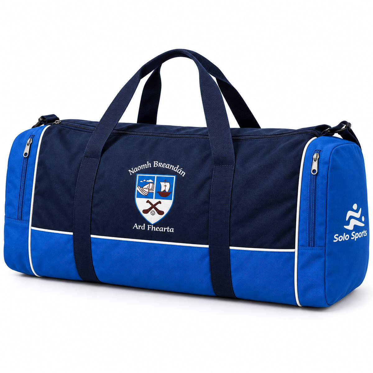 St Brendan's Hurling Club gear bag in navy and royal blue with club crest