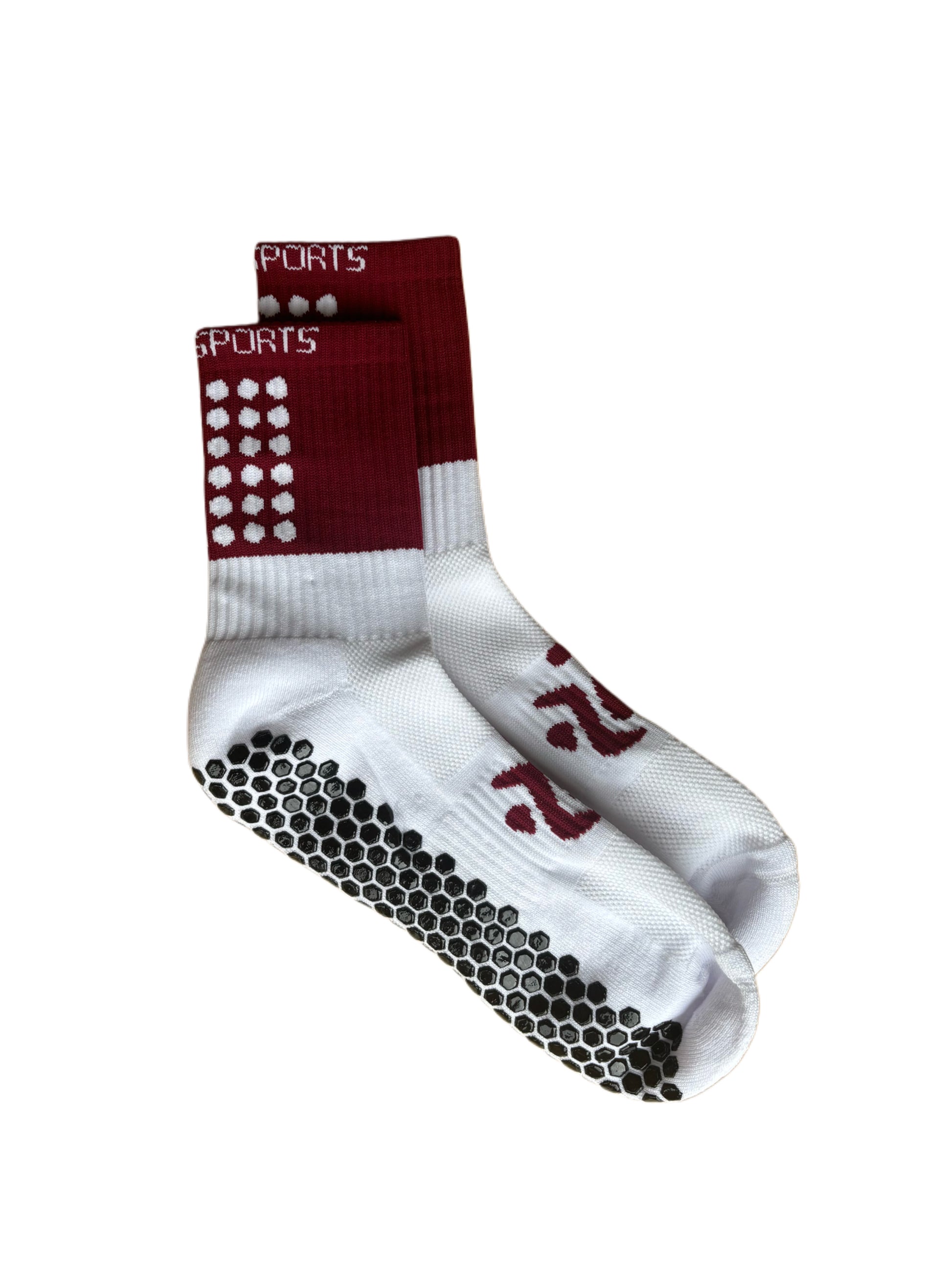 Maroon and white Solo Sports anti-slip grip socks