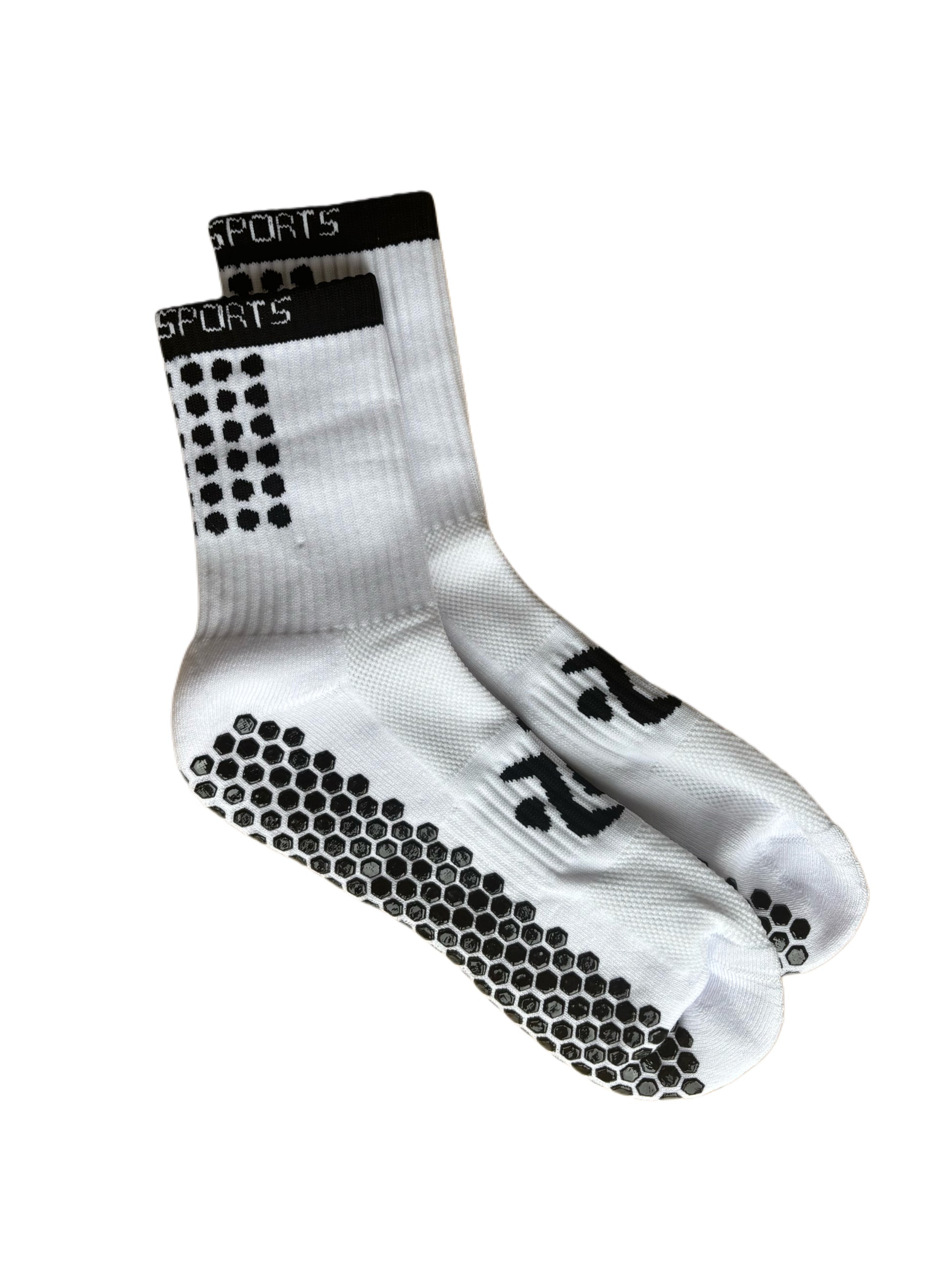 White and black Solo Sports anti-slip grip socks