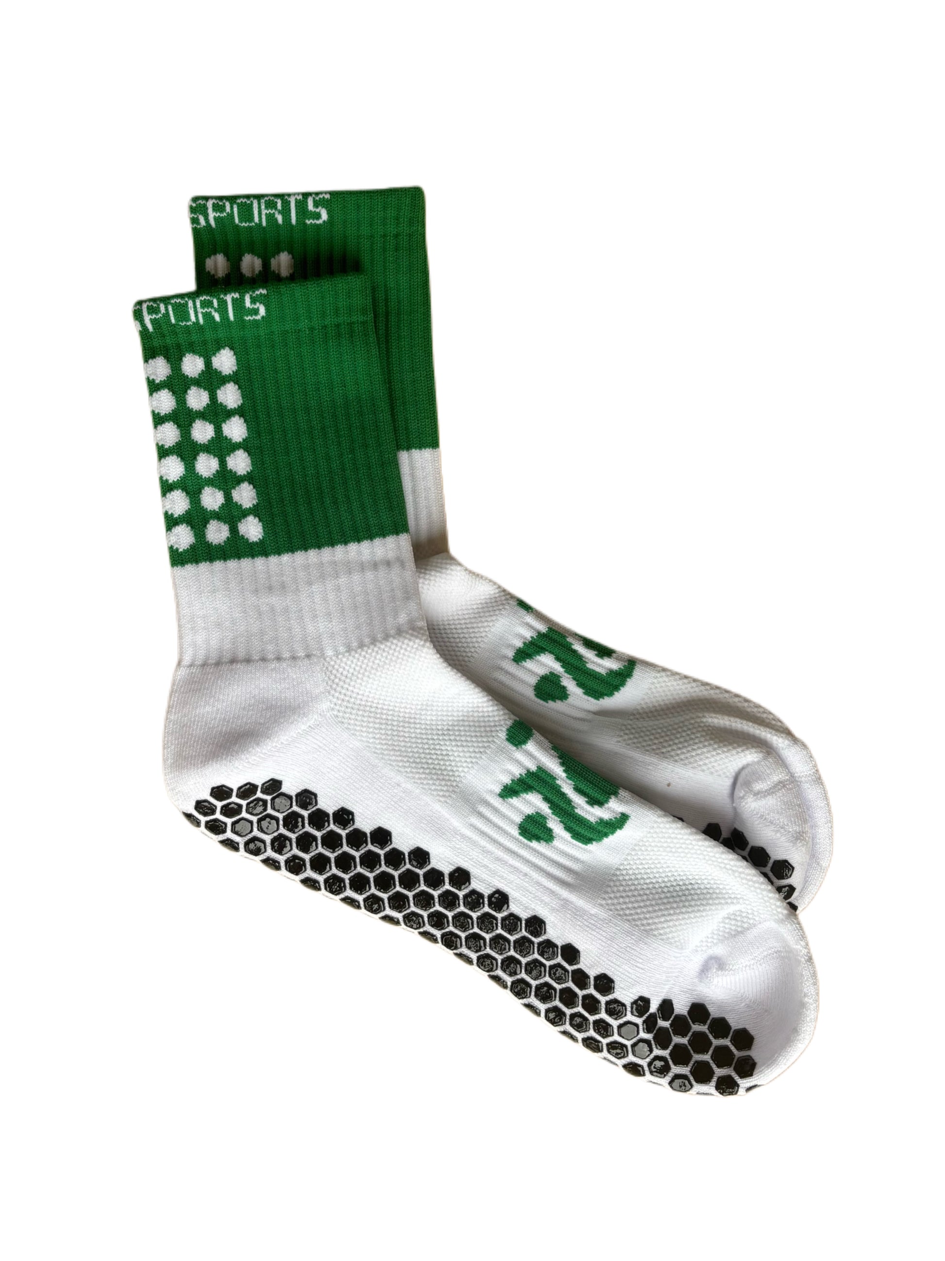 Green and white Solo Sports anti-slip grip socks