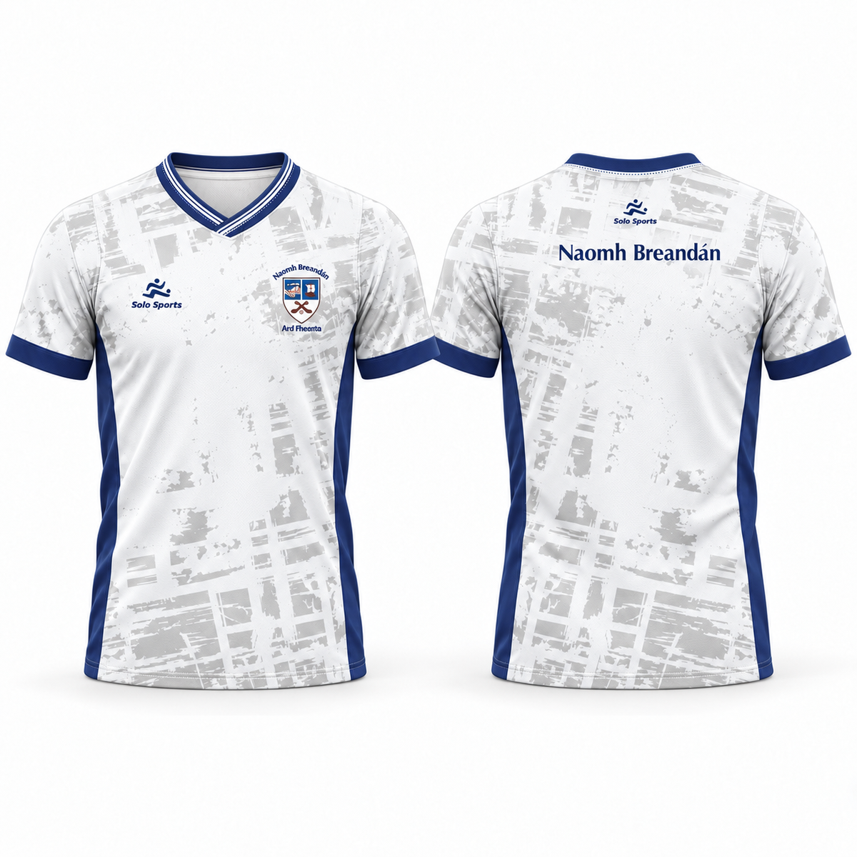 St Brendan's Hurling Club white jersey with navy trim, front and back