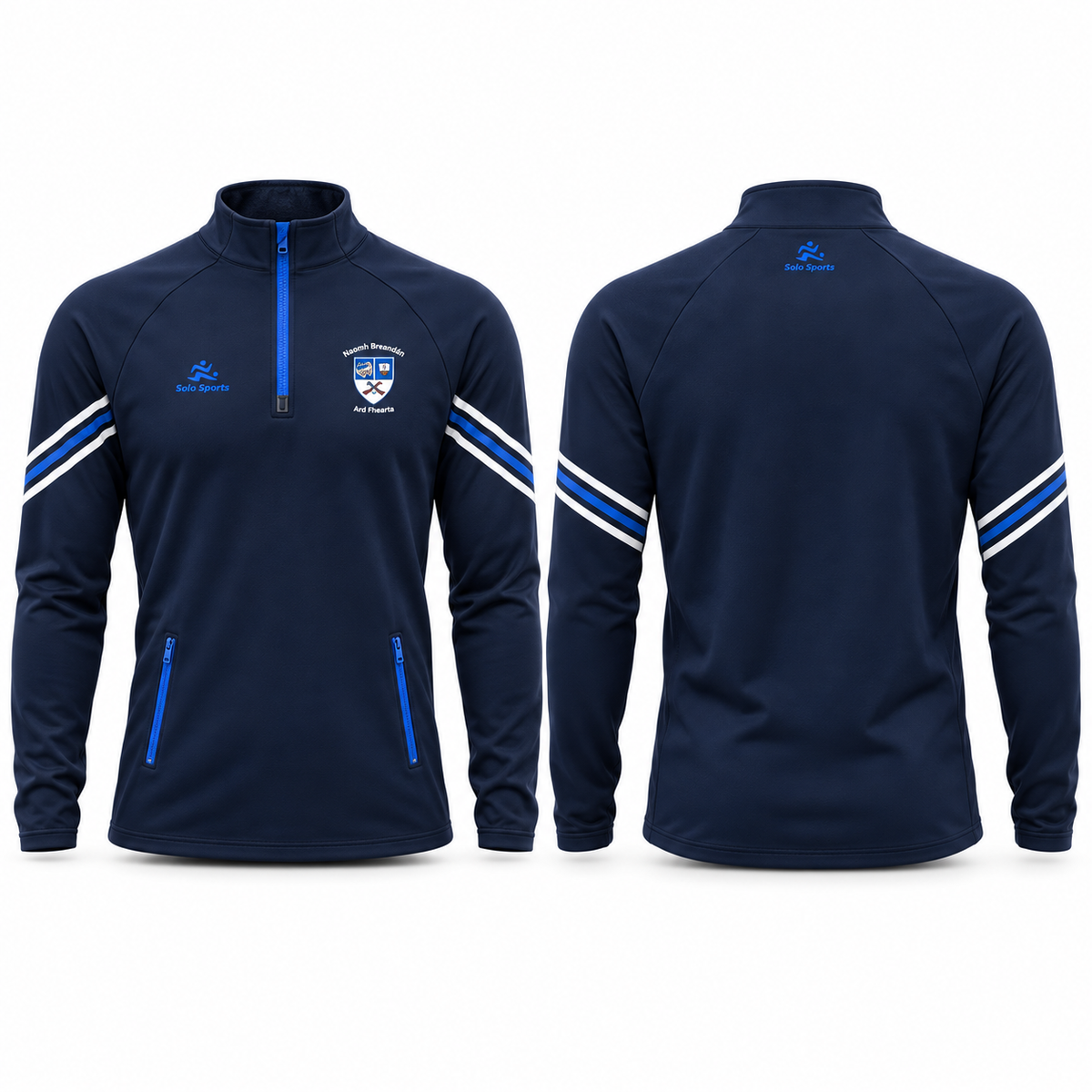 St Brendan's Hurling Club navy brushed half zip, front and back