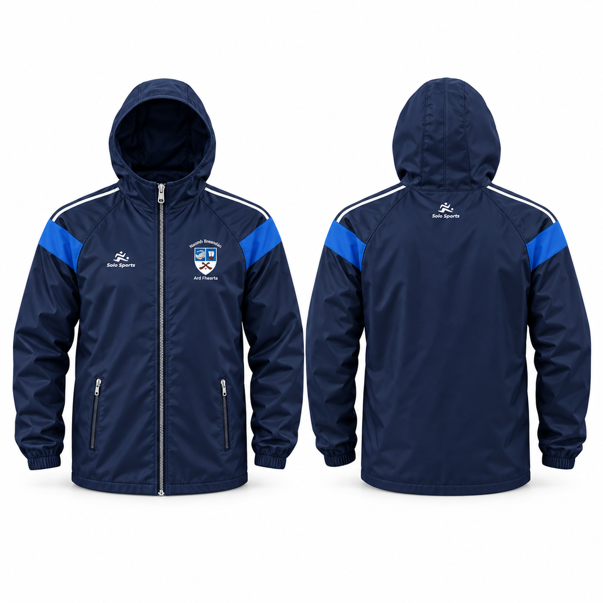St Brendan's Hurling Club navy rain jacket, front and back